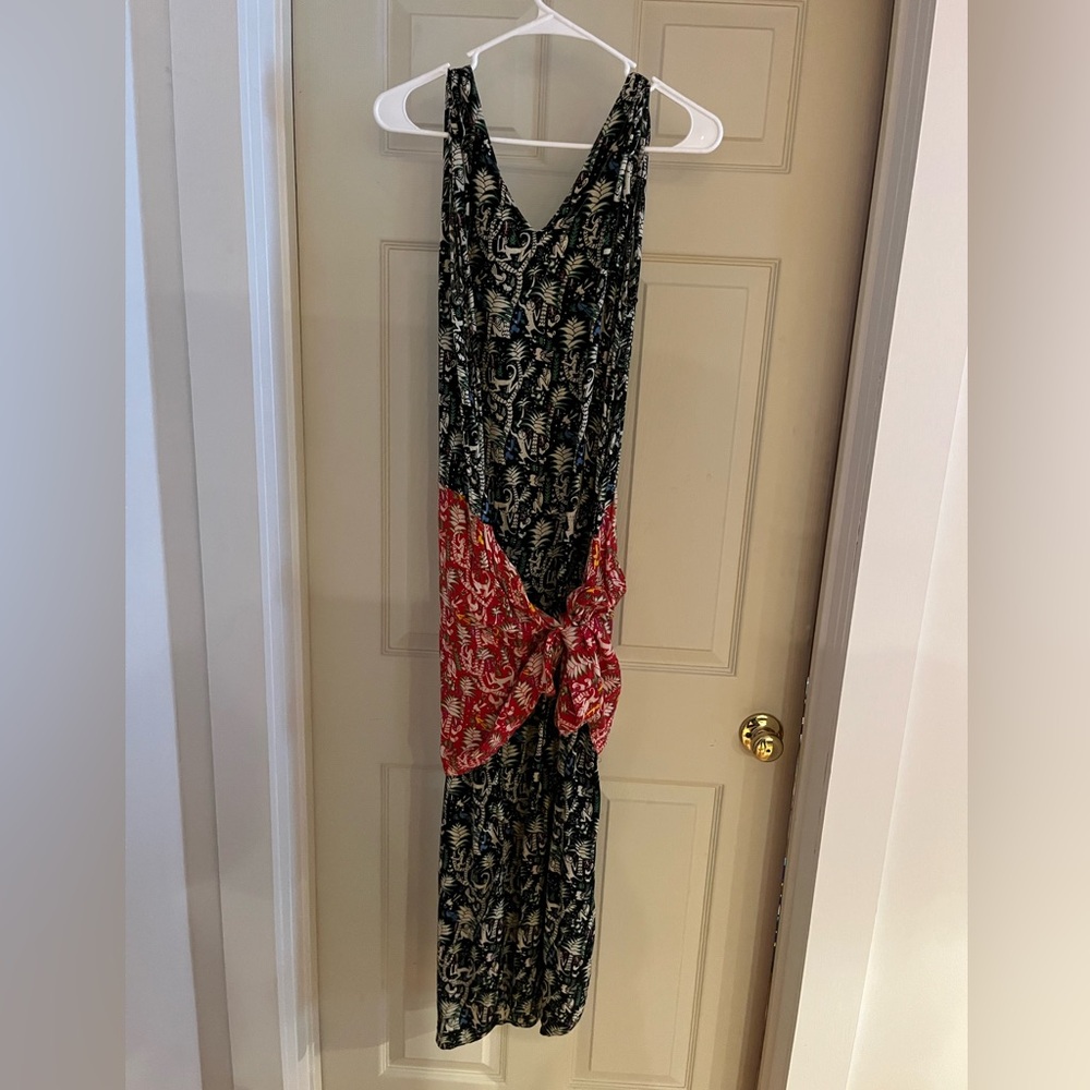 Vintage Monkey and Palm Pattern Midi Dress